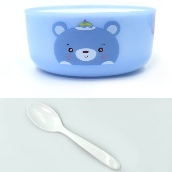 Colorful bowl set with cartoon designs, 4 bowls and spoons