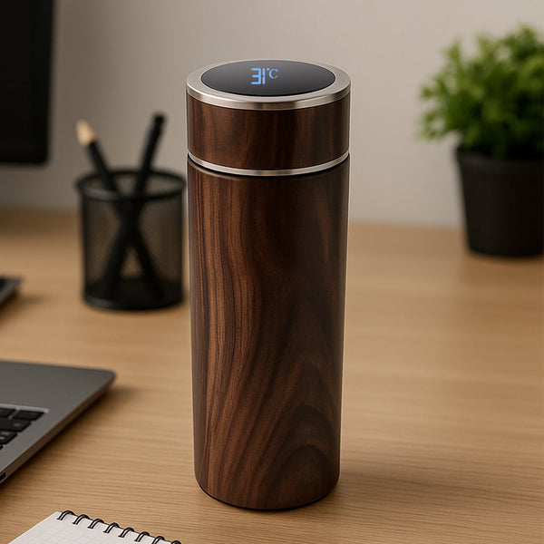 Wooden Finish Smart LED Temperature Display Flask